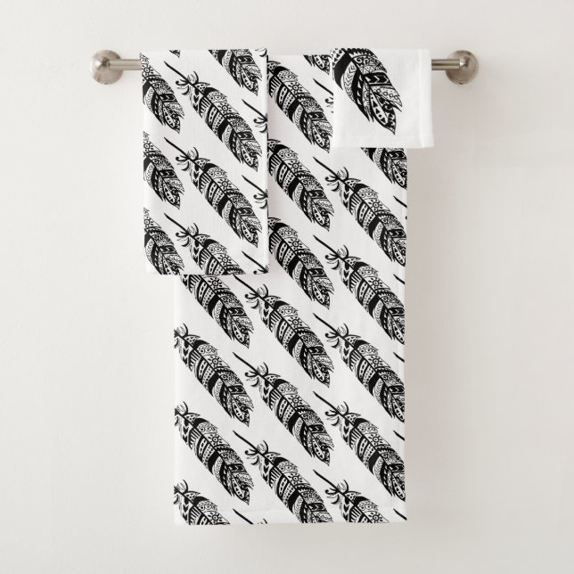 Conjunto De Toalhas Penas Negras Modernas da Boêmia (Insitu)