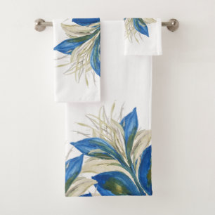 Conjunto De Toalhas Penas Pancadas Azuis Pintadas com Aquarela