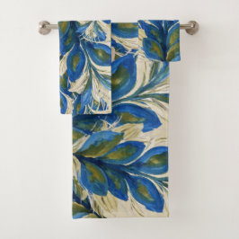 Conjunto De Toalhas Penas Pancadas Azuis Pintadas com Aquarela