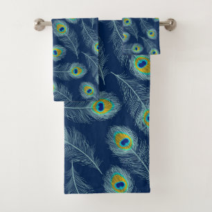 Conjunto De Toalhas Penas Pêssegas Padrão Azul