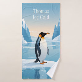 Conjunto De Toalhas Penguin on ice floe in icy landscape