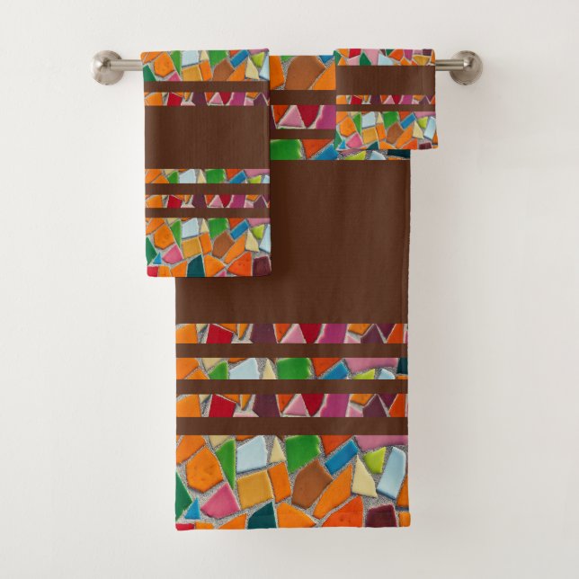 Conjunto De Toalhas Penny Brown Mosaic Pattern (Insitu)