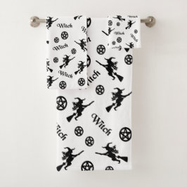 Conjunto De Toalhas Pentáculos negros e bruxas nas vassouras