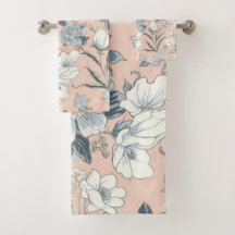 Peônias Azuis Floral Botânico Vintage Pêssego