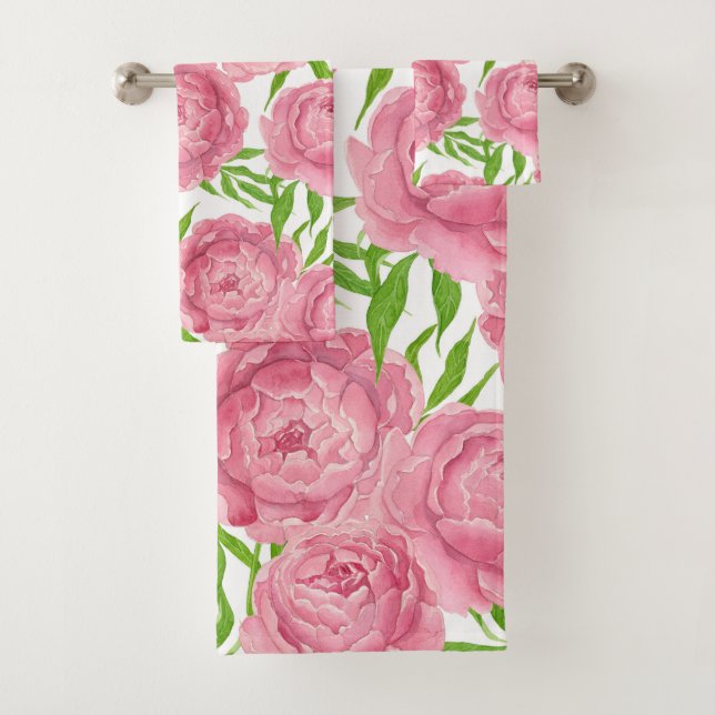 Conjunto De Toalhas Pêonias cor-de-rosa (Insitu)