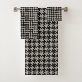 Conjunto De Toalhas Pepita Clássica Houndstooth, Cinza Negra