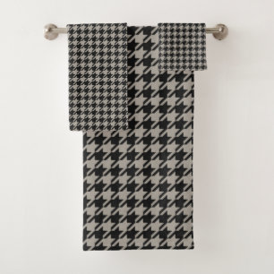 Conjunto De Toalhas Pepita Clássica Houndstooth, Cinza Negra