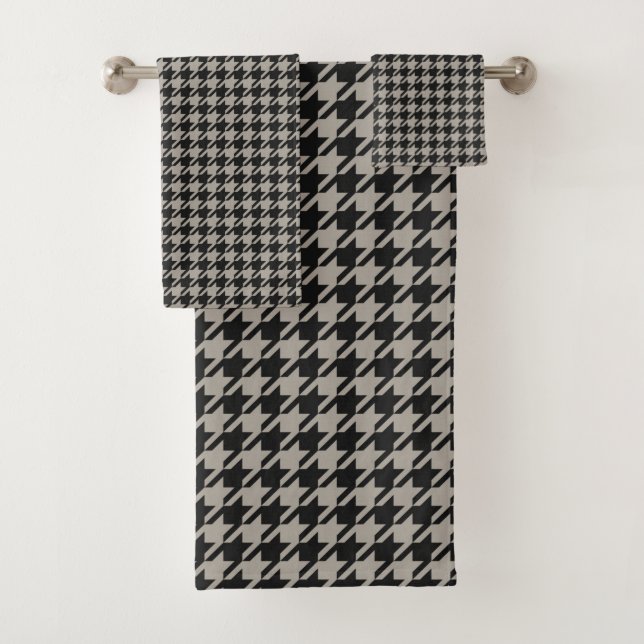 Conjunto De Toalhas Pepita Clássica Houndstooth, Cinza Negra (Insitu)