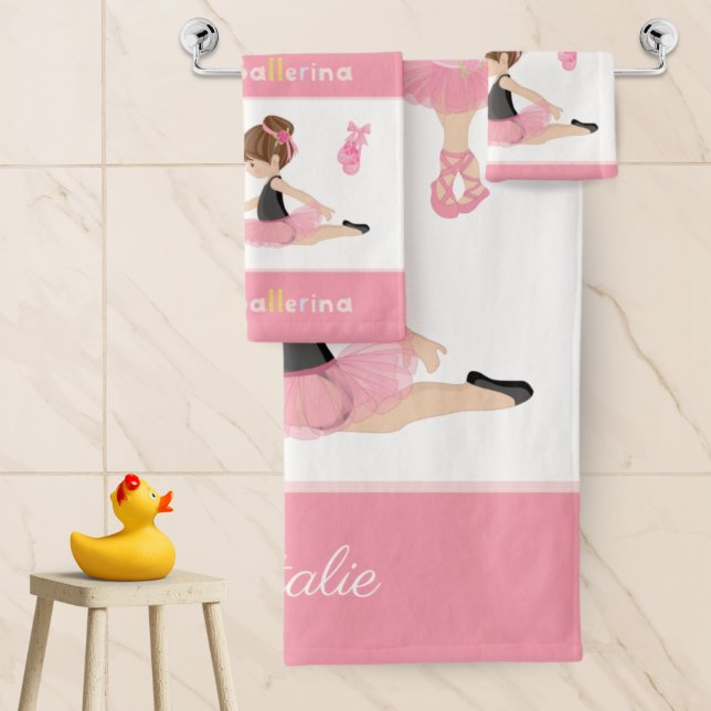 Conjunto De Toalhas Pequena Ballerina Balé Rosa Meninas Nome Banheiro (Criador carregado)