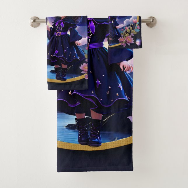 Conjunto De Toalhas Pequena bruxa com olhos grandes e brilhantes. (Insitu)