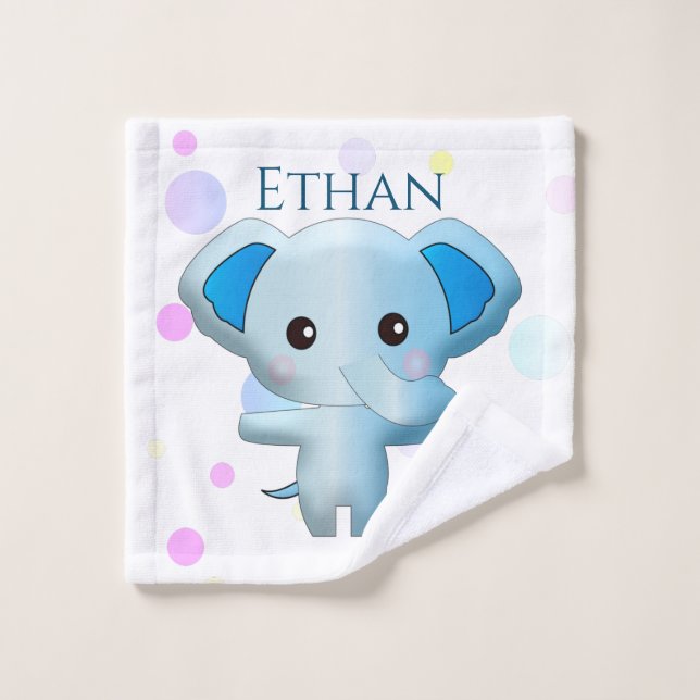 Conjunto De Toalhas Pequeno Elefante Azul (Pano de lavar)