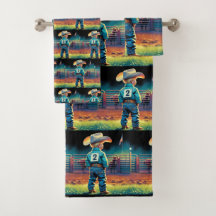 Pequeno Vaqueiro em Rodeo Fence American Flag Hors