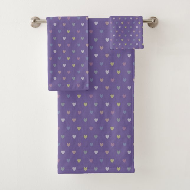 Conjunto De Toalhas Pequenos corações de polca em roxo ultra violeta (Insitu)