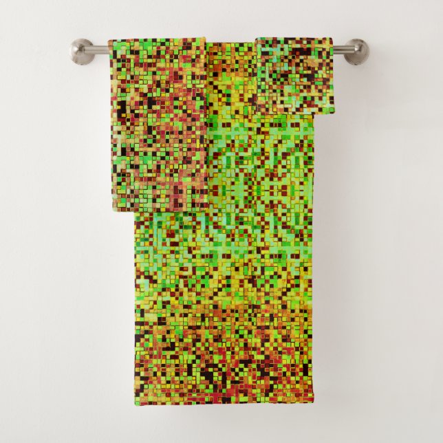 Conjunto De Toalhas Pequenos quadrados ou azulejos, verdes e castanhos (Insitu)