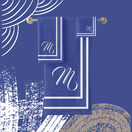 Conjunto De Toalhas Periwinkle azul e branco com monograma clássico