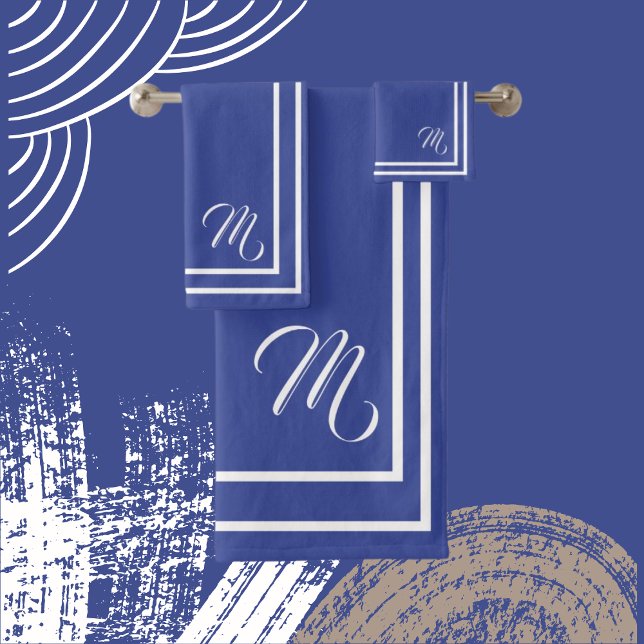 Conjunto De Toalhas Periwinkle azul e branco com monograma clássico (Criador carregado)