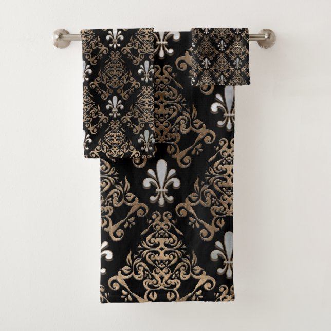 Conjunto De Toalhas Pérola de flor-de-lis e ouro (Insitu)