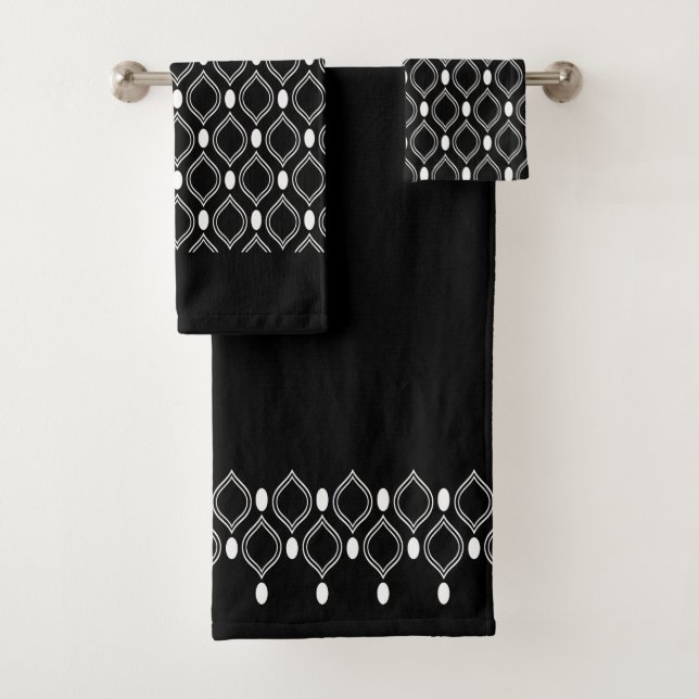 Conjunto De Toalhas Pérolas Art Déco com padrão preto e branco (Insitu)