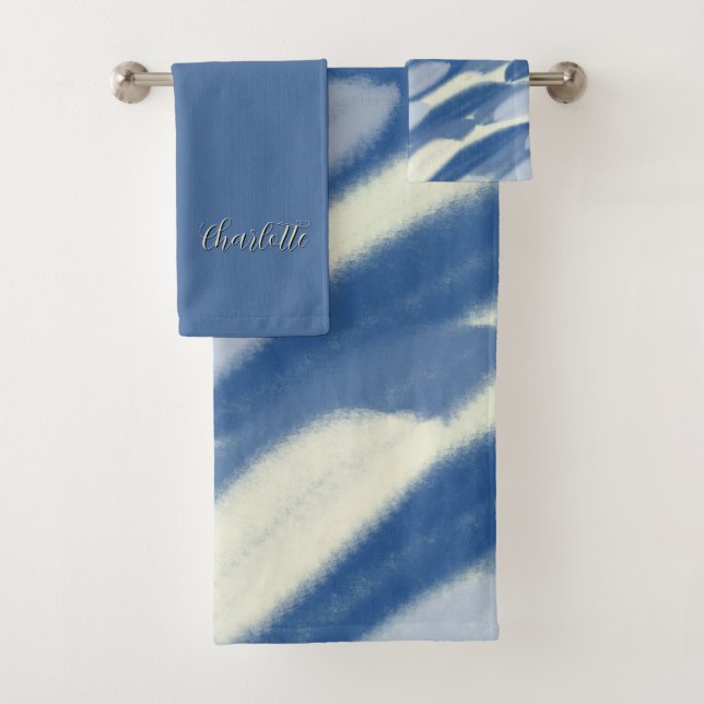 Conjunto de Toalhas Personalizadas Azul Branco Art (Insitu)