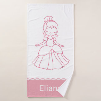 Conjunto De Toalhas Personalizado Cute Princesa Menina Rosa Branco
