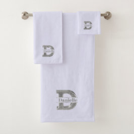 Conjunto De Toalhas Personalizado D Monograma Inicial de Prata Seu Nom