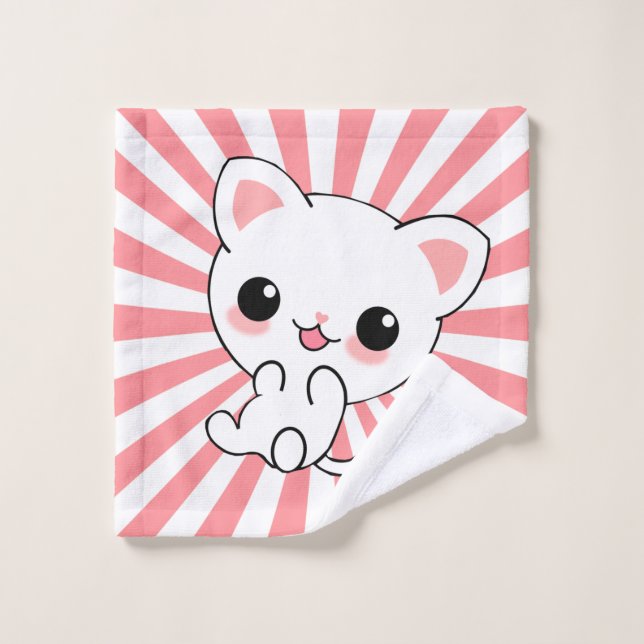 Conjunto De Toalhas Personalizado de Kawaii White Kitten (Pano de lavar)