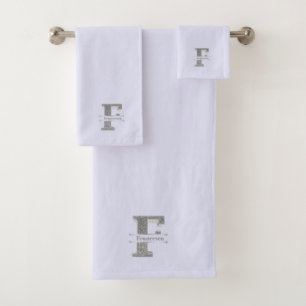 Conjunto De Toalhas Personalizado F Monograma Inicial do Prata Seu Nom