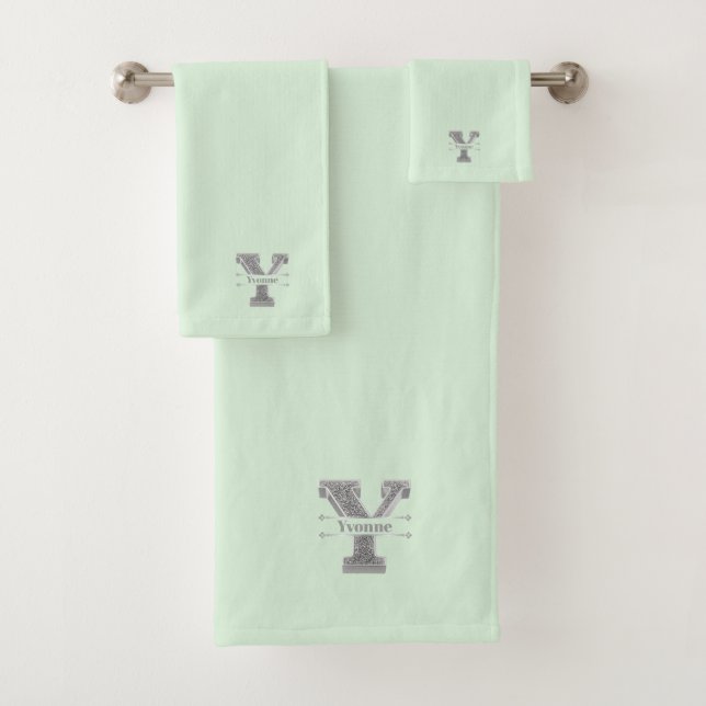 Conjunto De Toalhas Personalizado Y Monograma Inicial de Prata Seu Nom (Insitu)