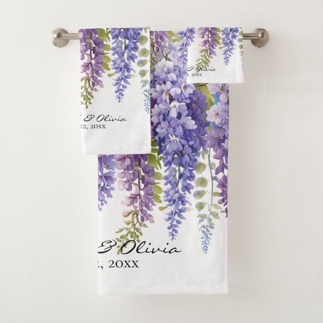 Conjunto De Toalhas Personalizar a árvore de aquarela púrpura floral (Insitu)