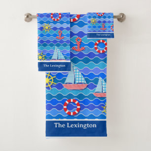 Conjunto De Toalhas Personalizar a vela de barcos com ancoragem azul v