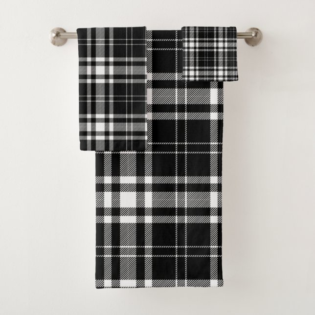 Conjunto De Toalhas Personalizar Black White Buffalo Check Tartan Scot (Insitu)