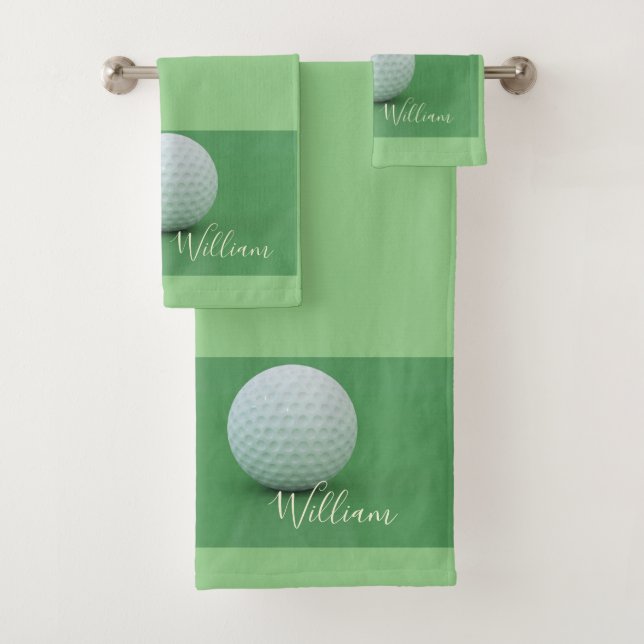 Conjunto De Toalhas Personalizar Bola de Golfe Verde Sage (Insitu)