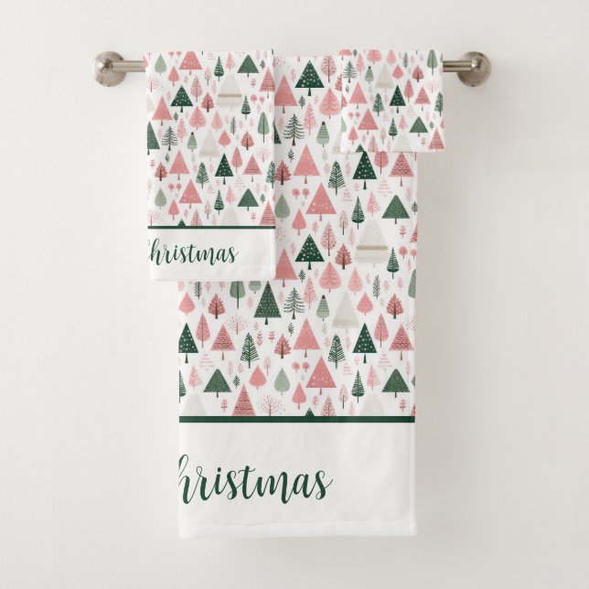 Conjunto De Toalhas Personalizar Feriado de Árvore de Natal Verde Rosa (Insitu)