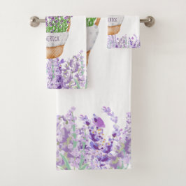 Conjunto De Toalhas Personalizar Lavanda Flores Cesto Roxo Verde