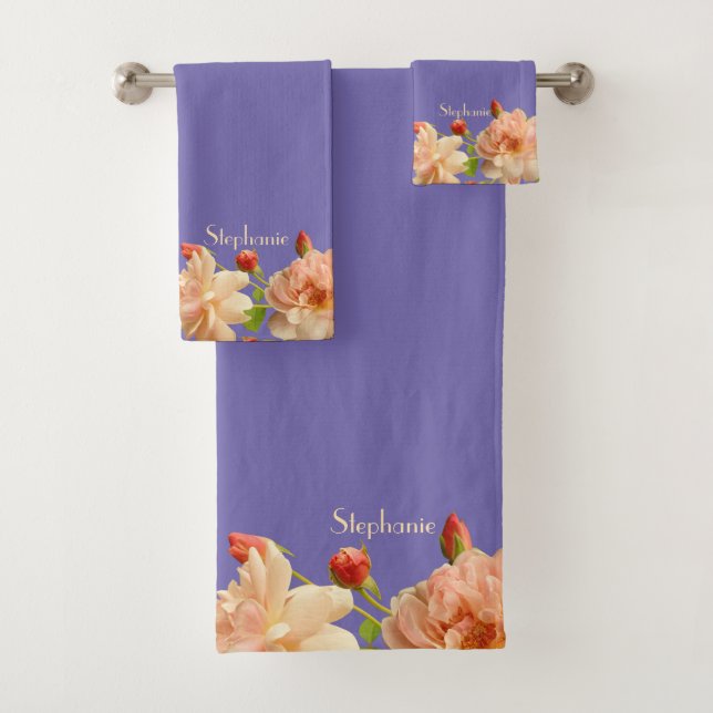 Conjunto De Toalhas Personalizar Rosas Buds Periwinkle Fundo (Insitu)