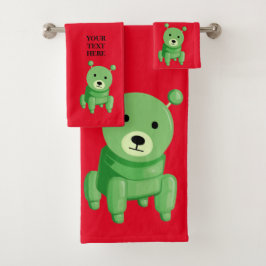 Conjunto De Toalhas Personalizar Vermelho Robótico Verde