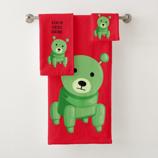 Conjunto De Toalhas Personalizar Vermelho Robótico Verde (Insitu)