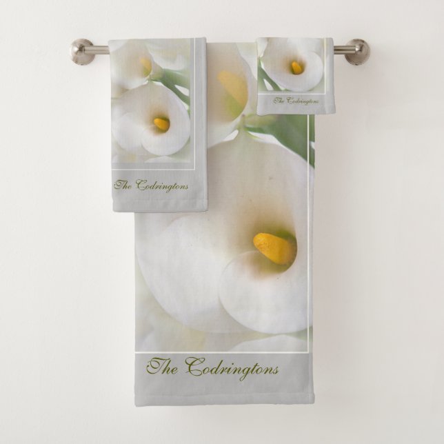Conjunto De Toalhas Personalize White Calla Lily com Folhagem (Insitu)