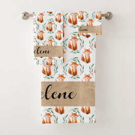 Conjunto De Toalhas Personalized Cute Fox woodland bathroom