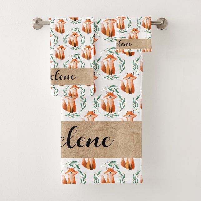 Conjunto De Toalhas Personalized Cute Fox woodland bathroom (Criador carregado)