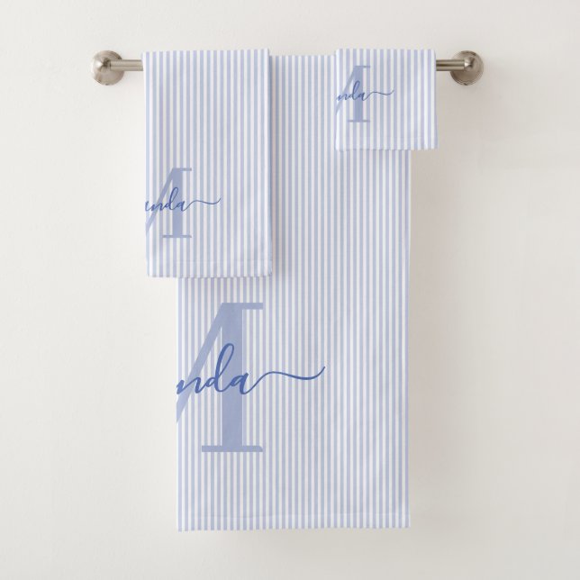Conjunto De Toalhas Personalized Monogram Blue & White Stripes (Insitu)