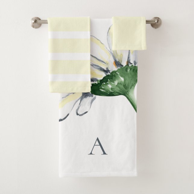 Conjunto De Toalhas Personalized Monogram Watercolor Daisy Yellow (Insitu)