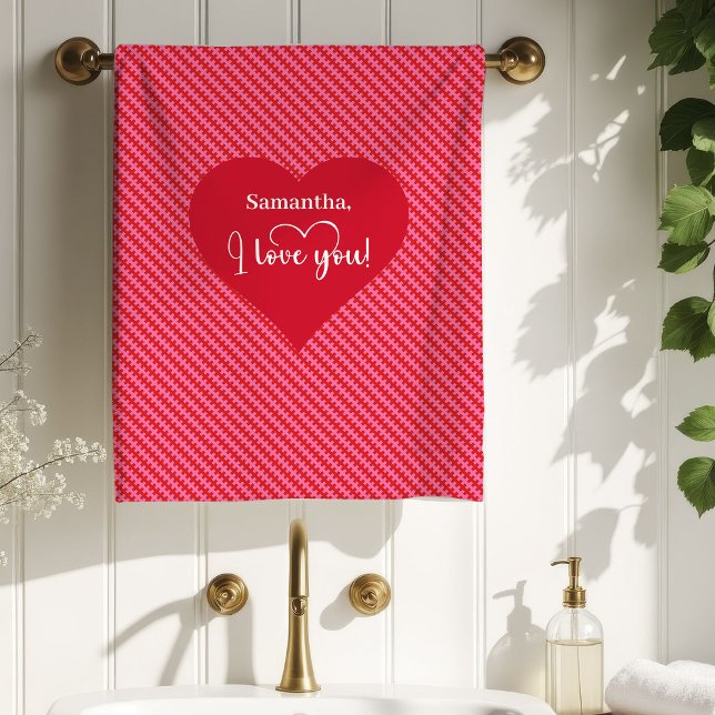 Conjunto De Toalhas Personalized Pink Red Hearts Valentine Bath Towel (Personalized Pink Red Hearts Valentine Bath Towel)