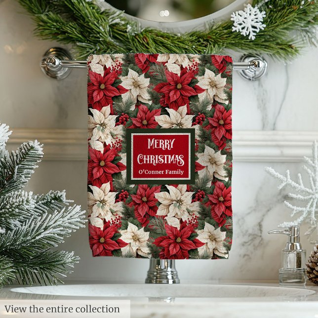Conjunto De Toalhas Personalized Poinsettia Chic Holiday Bathroom  (Personalized Poinsettia Towels Chic Holiday Accent)