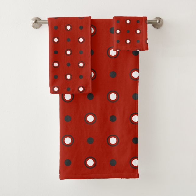 Conjunto De Toalhas peru vermelho, cinza e pontos brancos (Insitu)