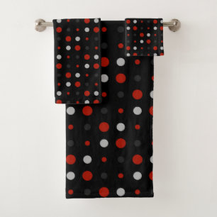 Conjunto De Toalhas peru vermelho, preto, cinza e pontos brancos