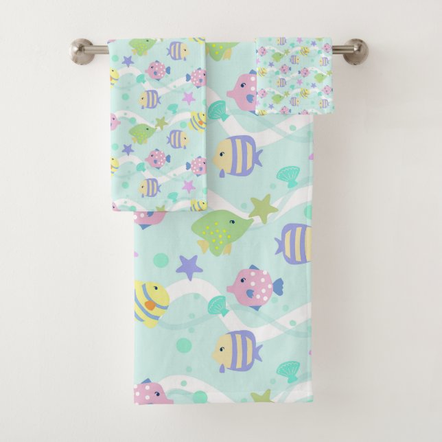 Conjunto De Toalhas Pescadas brancas Pastel Azul (Insitu)
