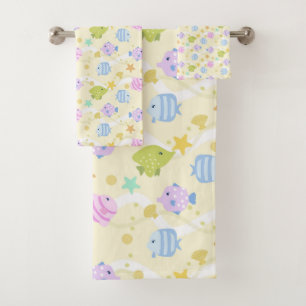 Conjunto De Toalhas Pescadas Cachorosas Pastel Amarelo