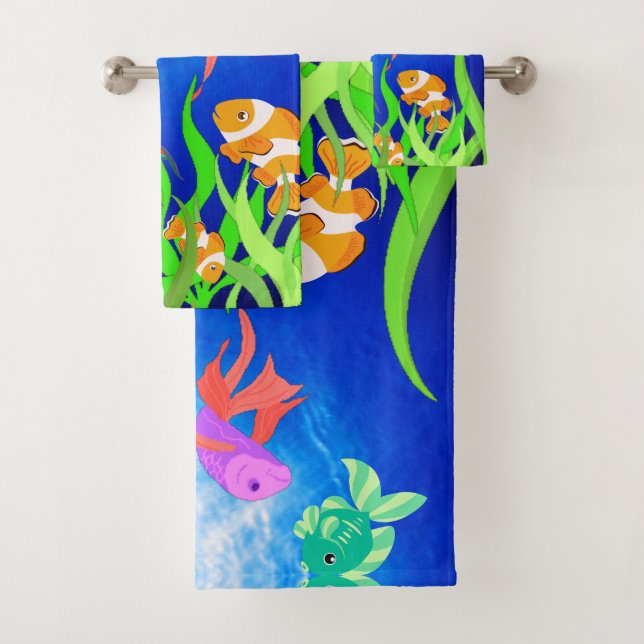 Conjunto De Toalhas Pescos do Oceano Tropical de Água Azul (Insitu)