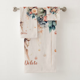 Conjunto De Toalhas Pêssego Branco Colorido Balões Florais Elegantes